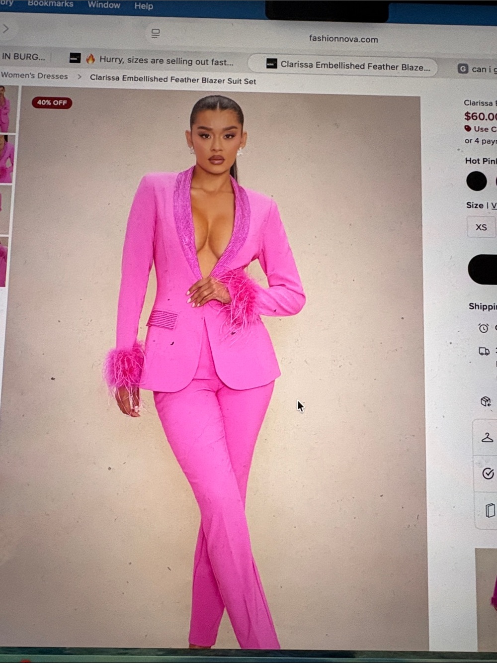 Fashion Nova Hot Pink Feather-Trim Blazer Suit